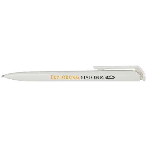 Promotional ballpoint pens made from recycled plastic with custom branding options.