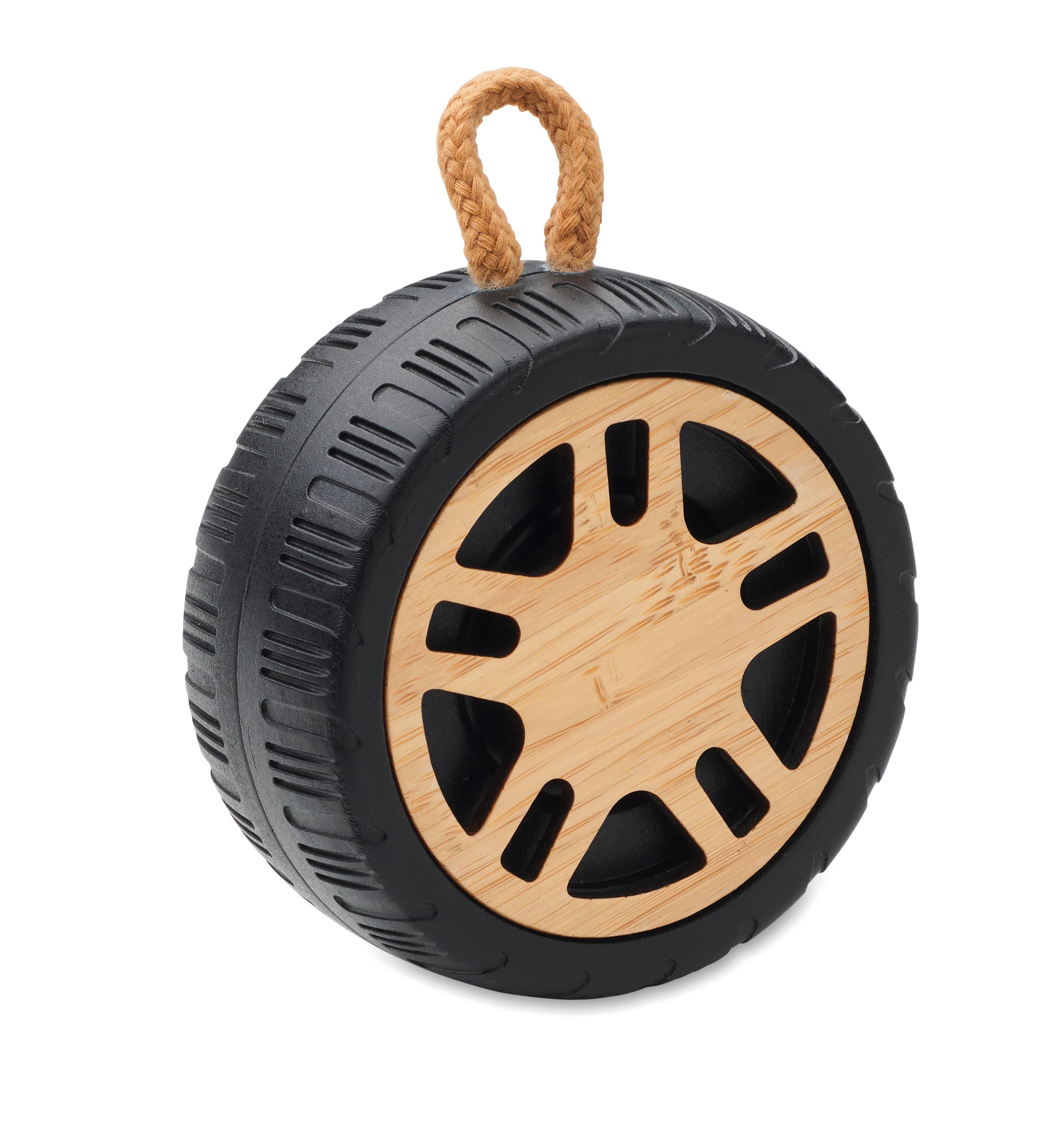 Branded Recycled Bamboo Wireless Speaker Tire Shaped