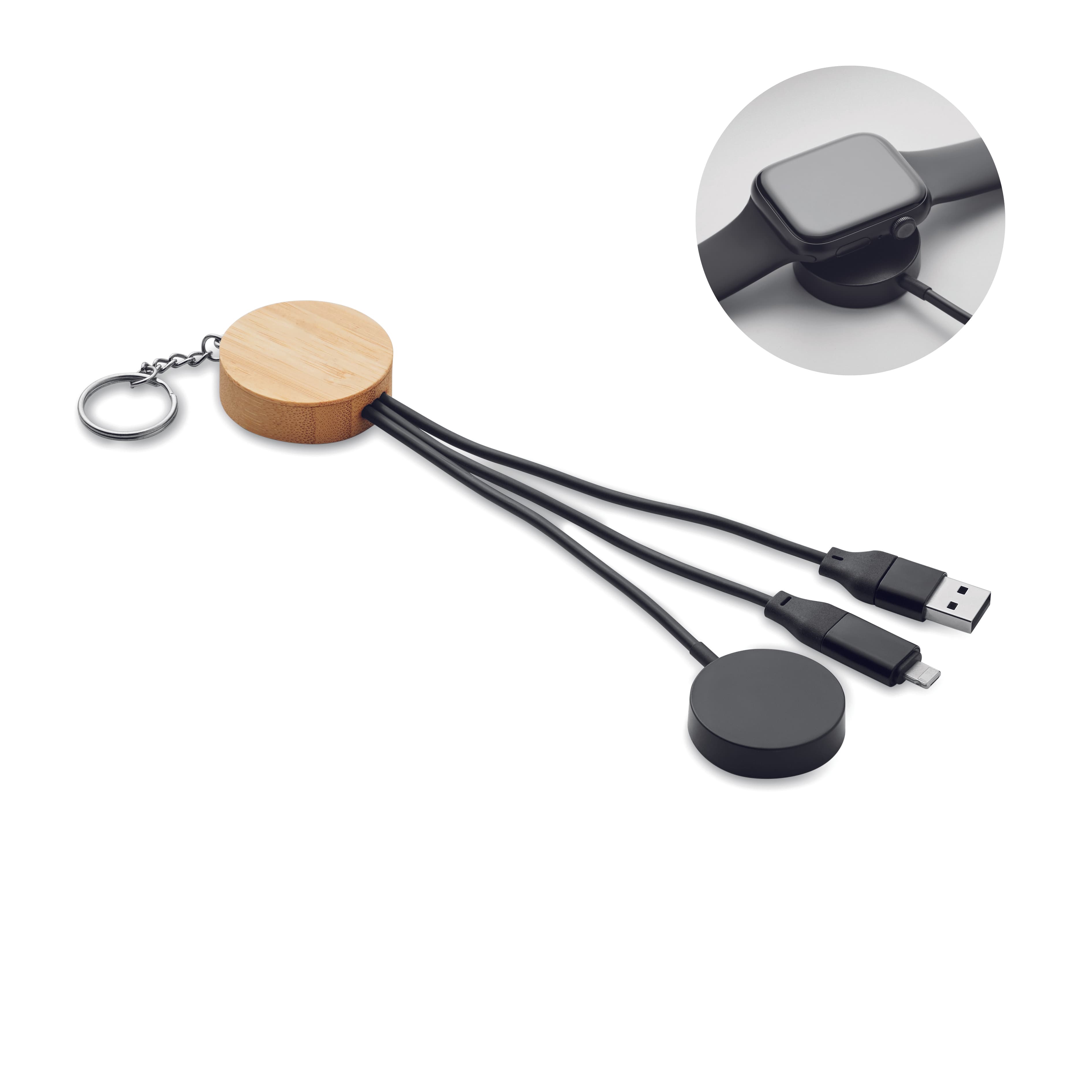 Bamboo Key Ring With 4 In 1 60w Cable