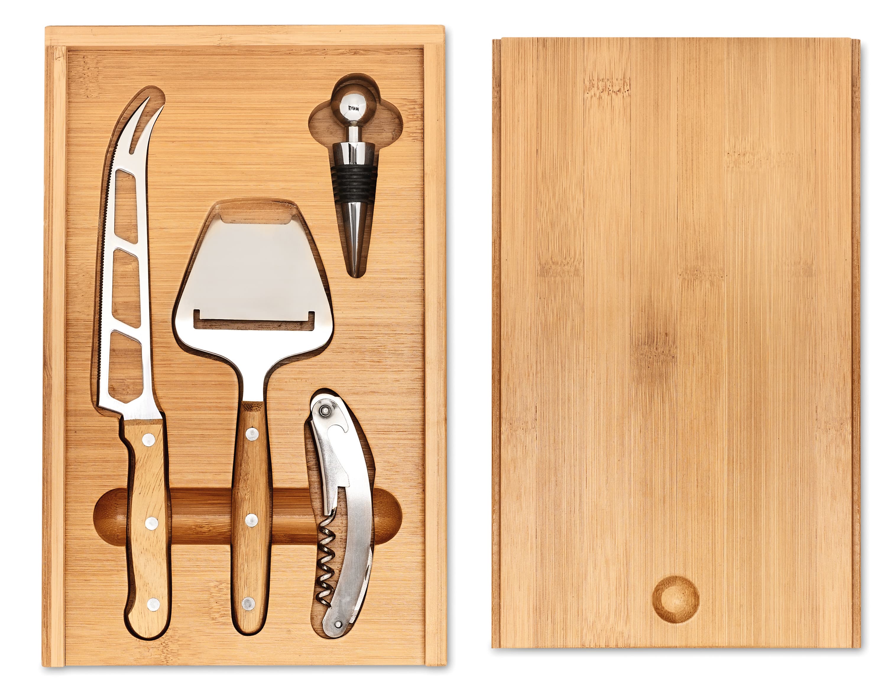 Custom Printed Bamboo Stainless Steel Cheese And Wine Set