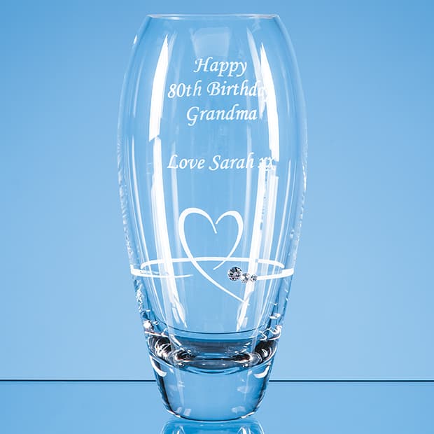 Promotional 18cm Diamante Petit Vase with Heart Design in an attractive Gift Box