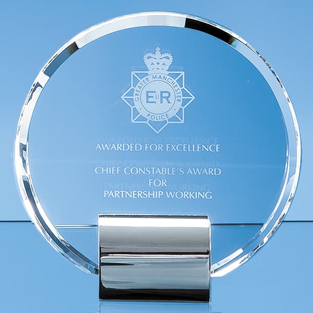 17.5cm Optical Crystal Circle mounted on a Chrome Stand