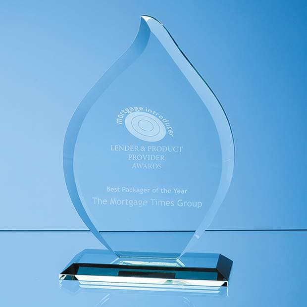 Custom Printed 16cm x 11cm x 12mm Jade Glass Flame Award