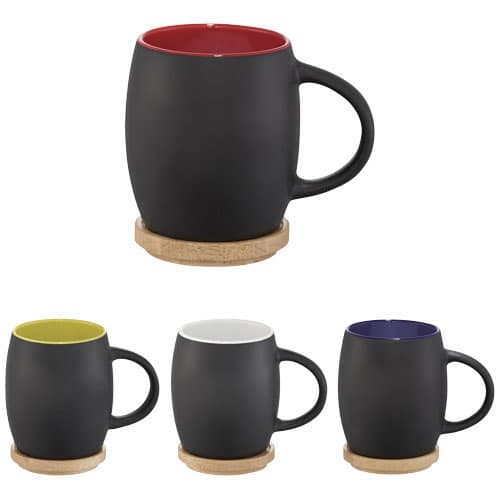 Promotional standard mugs made from ceramic with custom branding options.