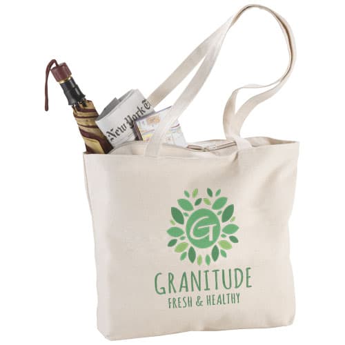 Custom Branded Ningbo 320 g/m² zippered cotton tote bag 15L