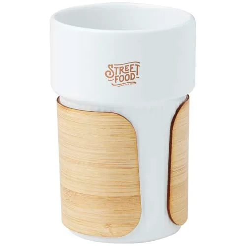Custom Printed Fika 340 ml tumbler with bamboo sleeve