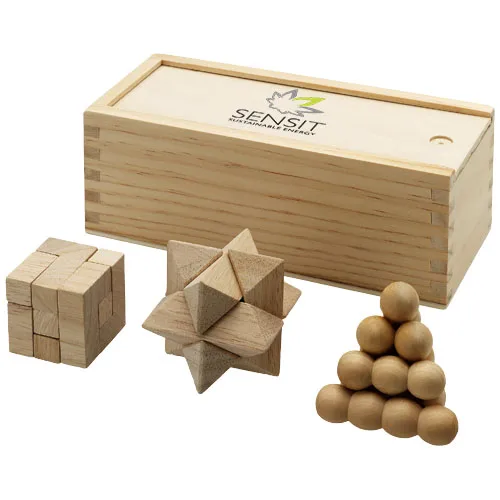 Promotional Brainiac 3-piece wooden brain teaser set