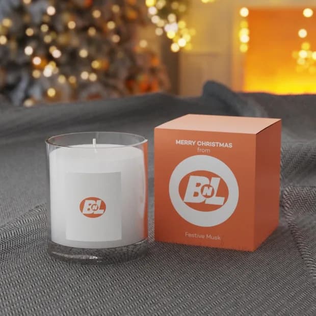 Promotional 9.2cm Promotional Festive Musk Scented Candle in a Printed Gift Box