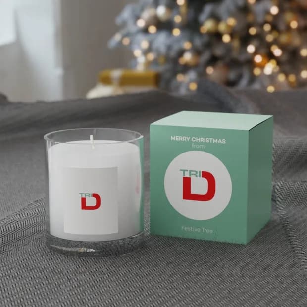 Promotional 9.2cm Promotional Festive Tree Scented Candle in a Printed Gift Box