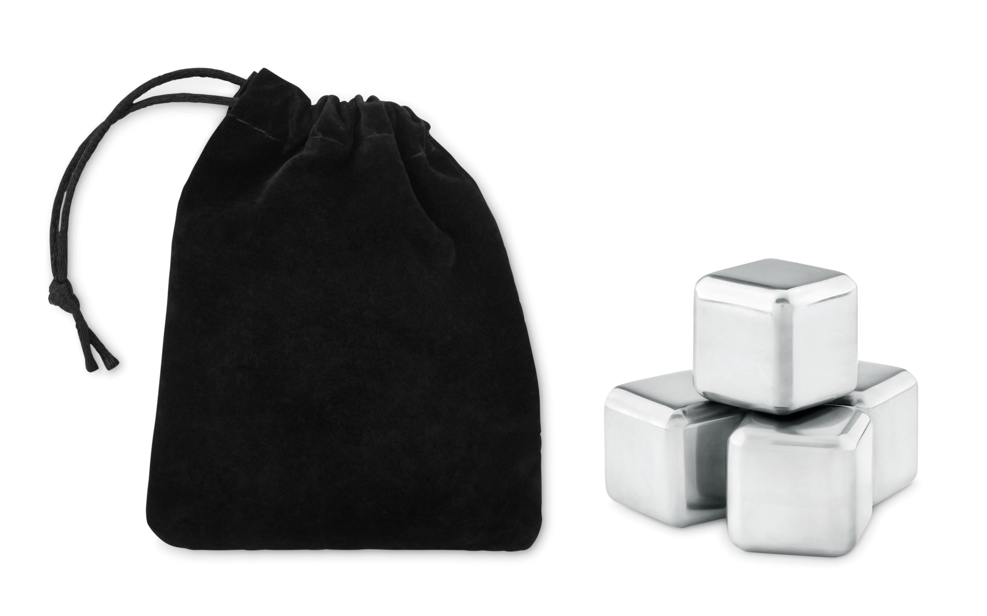 Custom Branded Set Of 4 Ss Ice Cubes In Pouch